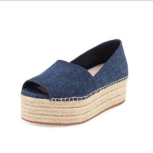 Miu Miu Peep-Toe Blue Denim Platform Espadrille